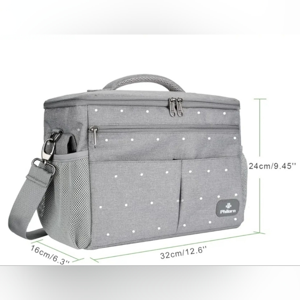Insulated Baby Bag Stroller Car Diaper Organizer Gray White Polka Dots Unisex